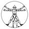 Robot Vitruvian Man sketch engraving vector