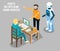 Robot vs human labor vector isometric illustration