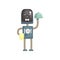 Robot waiter character, android with with cloche cartoon vector illustration