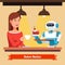 Robot waiter serving coffee and cake