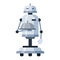 Robot waiter on wheels cartoon icon. Anthropomorphous food server holding tray with lid.