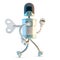 Robot walking with wind up key in his back. 3D illustration. Isolated