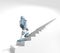 Robot walks on the stair, on the white bacground,3d render