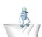 Robot walks on the stair, on the white bacground,3d render