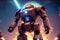A robot, warior with armour and weapon.astronaut in space. Wars in space. Humanoid. Digital art, Fantasy art, Anime, Generative AI