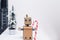 Robot whith candy, Christmas tree. new year decoration