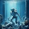 A robot who is in underwater, discovering ancient submerged ruins in the depths of the ocean. Generative Ai