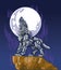 Robot Wolf Howling at Moon Vector Illustration