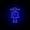 robot woman, gear line icon in blue neon style. Signs and symbols can be used for web, logo, mobile app, UI, UX