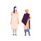 Robot and woman standing together flat vector illustration. AI futuristic technologies in daily human life. Young woman