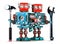 Robot workers with tools. Isolated. Contains clipping path