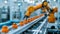 A robot is working on a conveyor belt in an industrial setting, AI