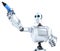 Robot writing on invisible screen. Closeup portrait. Isolated. Contains clipping path