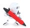 Robot writing with red pen. . Contains clipping path