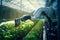 Robotic arm in agricultural farm, green house plant cultivations, generative AI