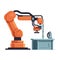 Robotic arm in factory controls machinery equipment
