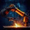 Robotic arm welding precise metal joints with high-speed torch. Generative AI