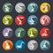 Robotic arms circle colourful flat icon set