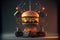Robotic arms, manipulators making perfect double burger with tomatoes, salad, sauce and bacon. AI generative