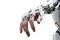 A robotic bionic arm connected to a human arm. White background. Generative AI