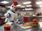 Robotic chef serving hamburger and fries