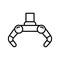 Robotic claw icon. Linear logo of open grabber. Black simple illustration of mechanical arm for grabbing items, process automation