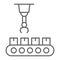 Robotic Conveyor thin line icon, technology and conveyor, package system sign, vector graphics, a linear pattern on a