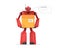 Robotic courier holding cardboard parcel box future technology. Robot delivery service or warehouse work concept