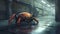 A robotic crab scurrying across the floor of a factory