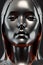 Robotic face of mannequin made of metal. Surrealist art and modern concept.