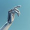 robotic hand takes center stage against a vibrant blue backdrop