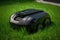 Robotic Lawnmower Cutting Fresh Green Grass. Perfect for Landscaping Projects.