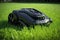 Robotic Lawnmower Cutting Fresh Green Grass. Perfect for Landscaping Projects.