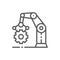 Robotic manipulator arm with cogwheel, working mechanism, production line icon.