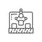 Robotic manipulator on conveyor, production line icon.