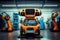 robotic modern system for assembling new cars in factory of automotive industry