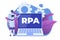 Robotic Process Automation concept, RPA. Robot or Chat bot helps people in different tasks.