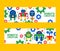 Robotics creation icons set of banners vector illustration. Celebration. Futuristic artificial intelligence technology