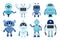 Robots character vector set design. Robotic cartoon characters standing in white background with humanoid.