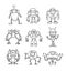 Robots cute hand drawn vector set line art illustration