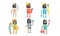 Robots of Different Professions Collection, Doctor, Fireman, Painter, Lumberjack, Waiter, Plumber Vector Illustration