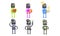 Robots of Different Professions Collection, Librarian, Florist, Cook, Pilot, Policeman, Soldier Vector Illustration