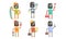 Robots of Different Professions Collection, Waiter, Lumberjack, Plumber, Builder, Engineer, Scientist Vector