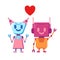 Robots fall in love show emotion heart shape cute humanoid romance character