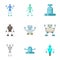 Robots invaders icons set, cartoon style