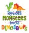 Robots, monnsters, bugs, DINOSAURS - funny hand drawn doodle, cartoon dino.