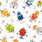 Robots seamless pattern. Children robo background. Color cute kids pattern