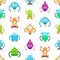 Robots and Seamless Pattern Vector Illustration