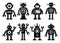 Robots set happy funny black icons. Machine technology cyborg silhouette. Futuristic humanoid characters set. Science