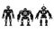 Robots set happy funny black icons. Machine technology cyborg silhouette. Futuristic humanoid characters set. Science